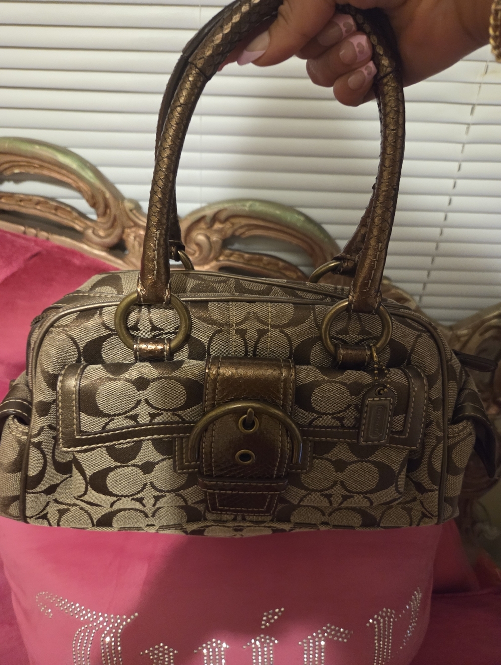 Coach Brown and Gray Patterned Satchel